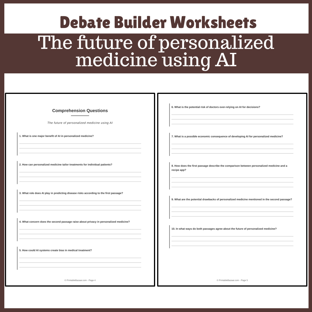 The future of personalized medicine using AI | Favour and Against Worksheet Printable Activity