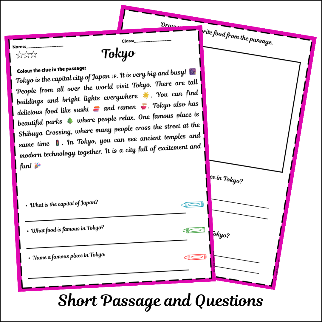 Tokyo | Short Reading Comprehension Creative Worksheet