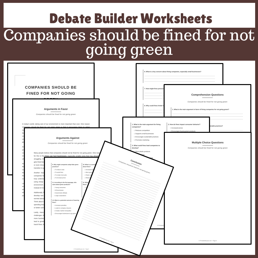 Companies should be fined for not going green | Favour and Against Worksheet Printable Activity