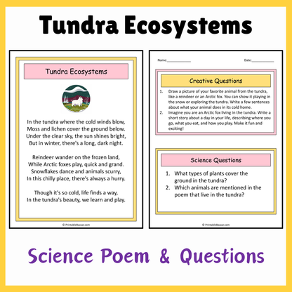 Tundra Ecosystems | Science Poem Reading Comprehension Activity