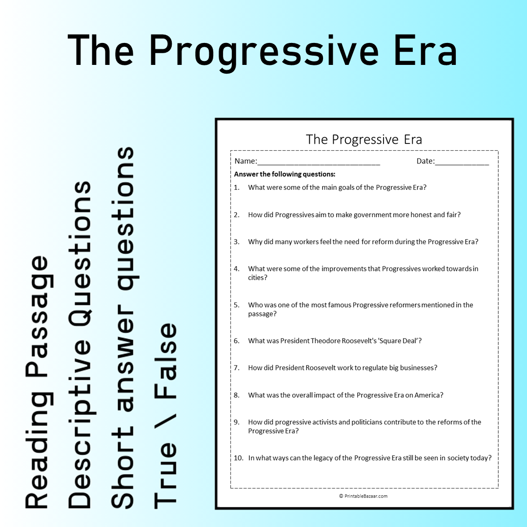 The Progressive Era | Reading Comprehension Passage Printable Worksheet