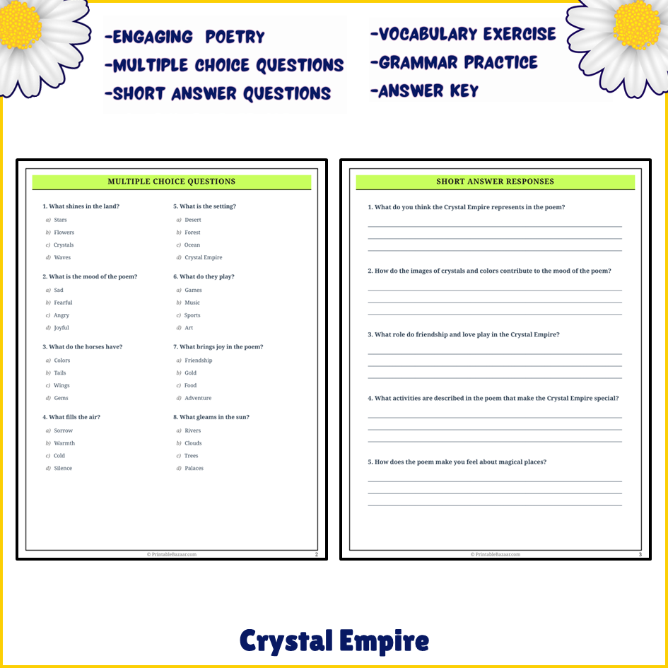 Crystal Empire | Poem Grammar Worksheet Printable Activity