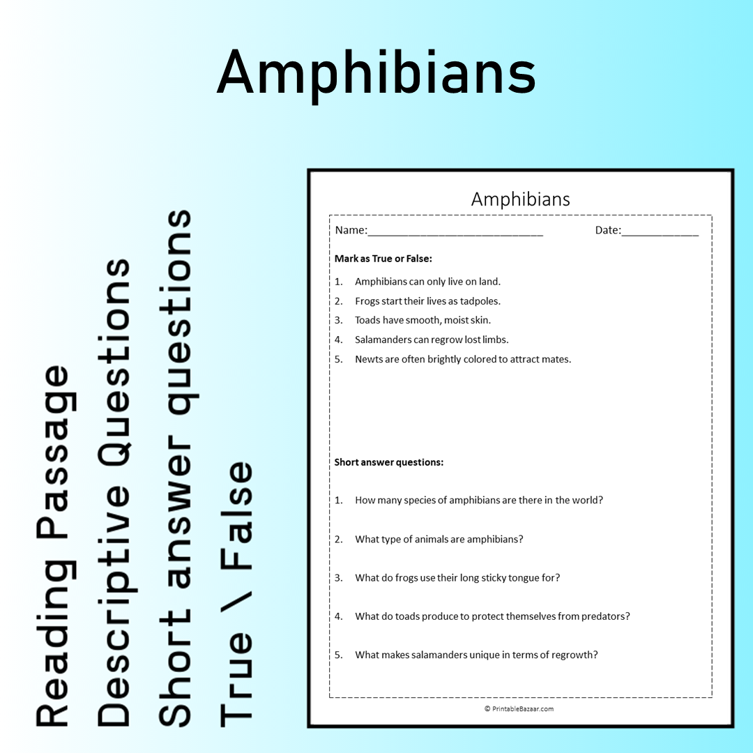 Amphibians | Reading Comprehension Passage Printable Worksheet
