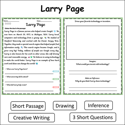 Larry Page | Short Reading Comprehension Creative Worksheet