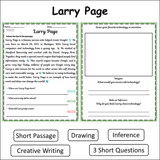 Larry Page | Short Reading Comprehension Creative Worksheet