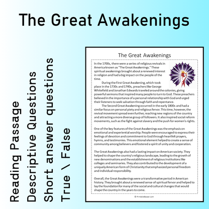 The Great Awakenings | Reading Comprehension Passage Printable Worksheet