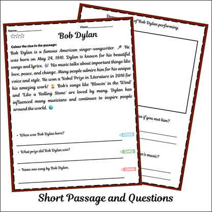 Bob Dylan | Short Reading Comprehension Creative Worksheet