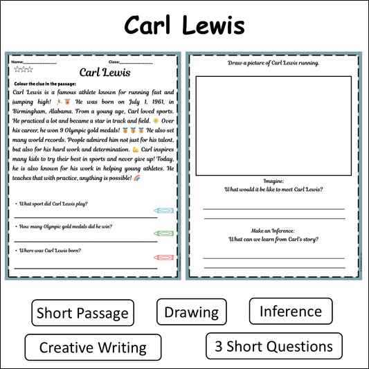 Carl Lewis | Short Reading Comprehension Creative Worksheet