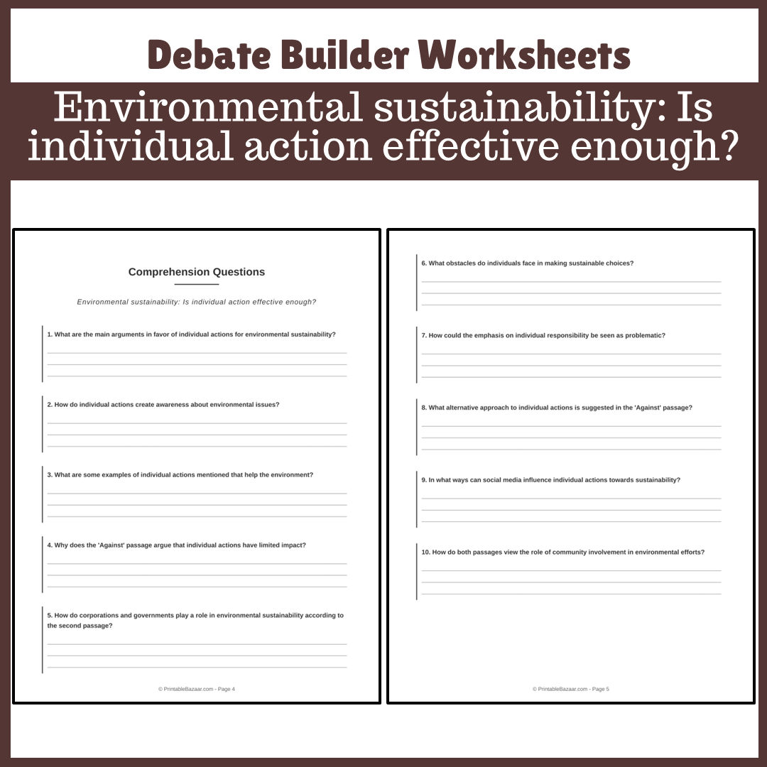 Environmental sustainability: Is individual action effective enough? | Favour and Against Worksheet Printable Activity
