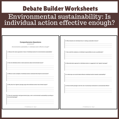 Environmental sustainability: Is individual action effective enough? | Favour and Against Worksheet Printable Activity