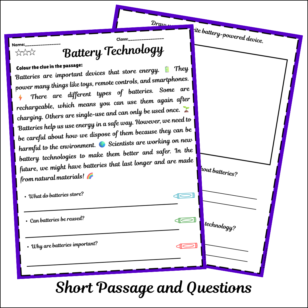 Battery Technology | Short Reading Comprehension Creative Worksheet