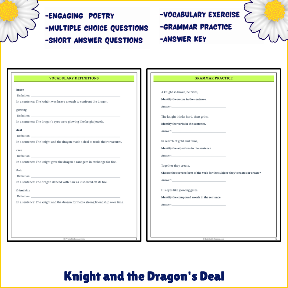 Knight and the Dragon's Deal | Poem Grammar Worksheet Printable Activity
