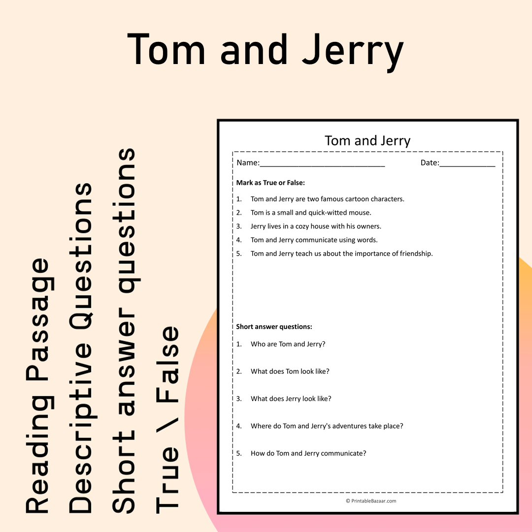 Tom and Jerry | Reading Comprehension Passage Printable Activity