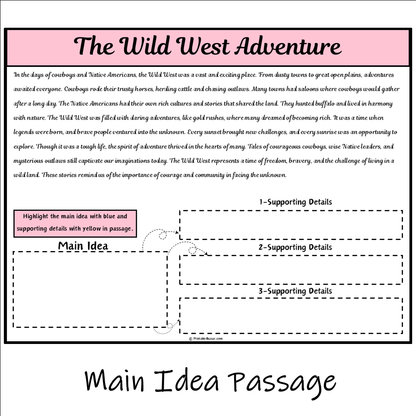 The Wild West Adventure | Main Idea and Supporting Details Reading Passage and Questions