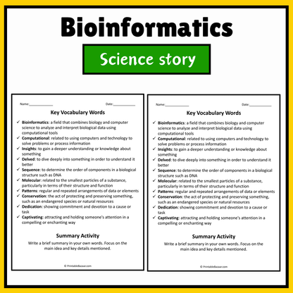 Bioinformatics | Science Story Reading Comprehension Activity