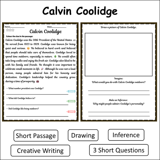 Calvin Coolidge | Short Reading Comprehension Creative Worksheet