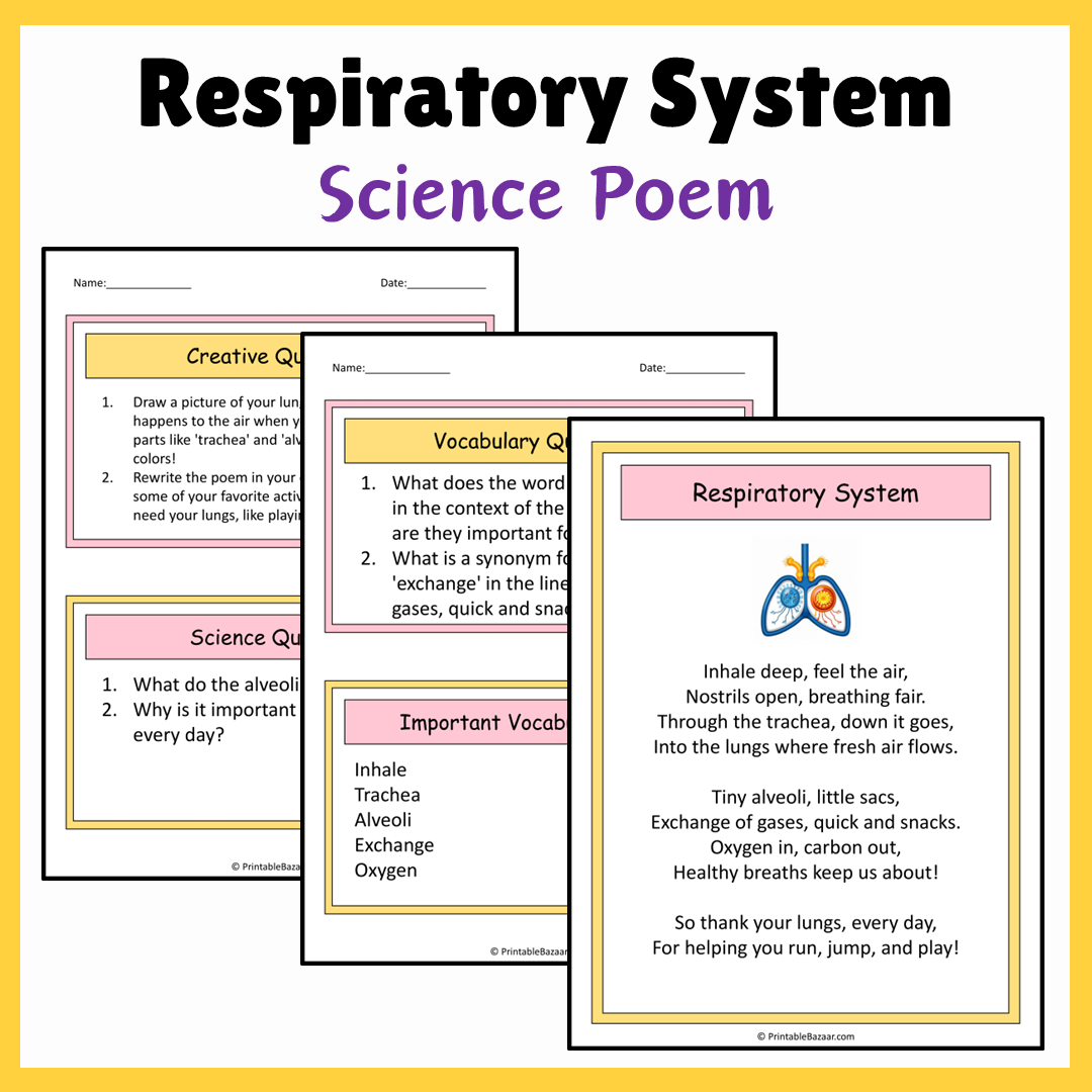 Respiratory System | Science Poem Reading Comprehension Activity