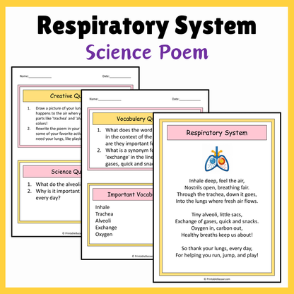 Respiratory System | Science Poem Reading Comprehension Activity