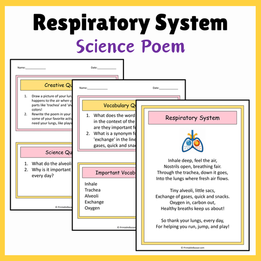 Respiratory System | Science Poem Reading Comprehension Activity