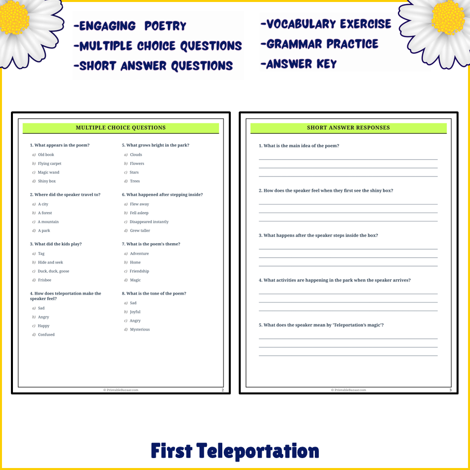 First Teleportation | Poem Grammar Worksheet Printable Activity