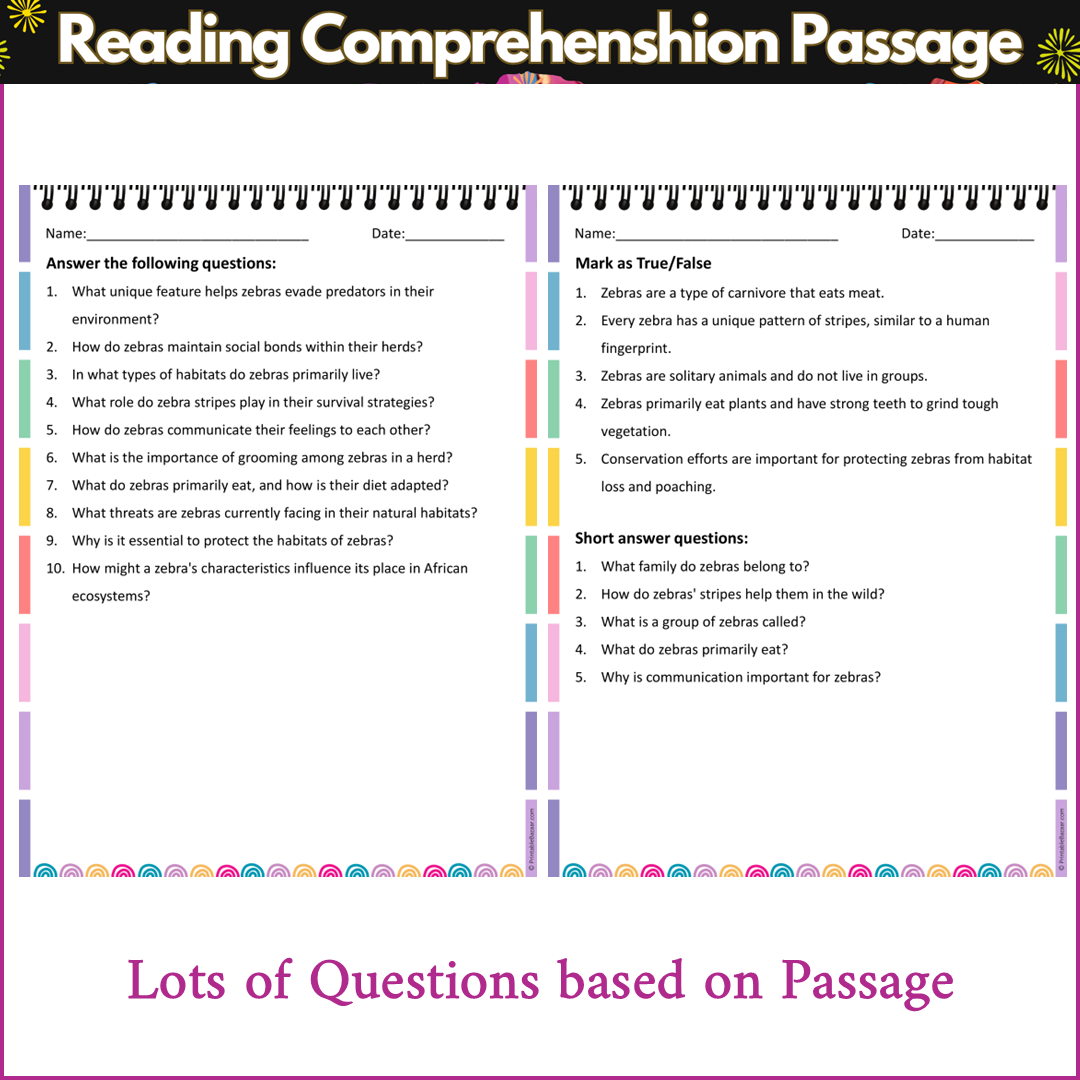 Zebras | Reading Comprehension Passage and Questions