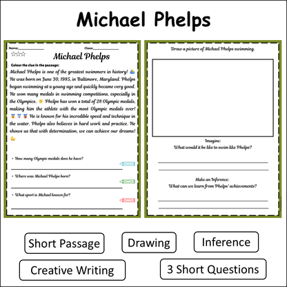 Michael Phelps | Short Reading Comprehension Creative Worksheet