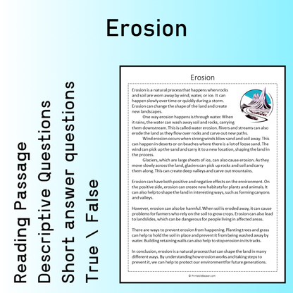Erosion | Reading Comprehension Passage Printable Worksheet