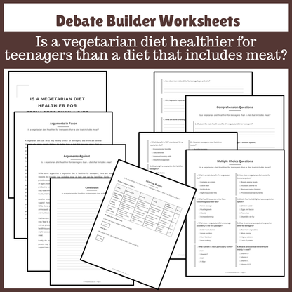 Is a vegetarian diet healthier for teenagers than a diet that includes meat? | Favour and Against Worksheet Printable Activity