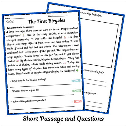 The First Bicycles | Short Reading Comprehension Creative Worksheet