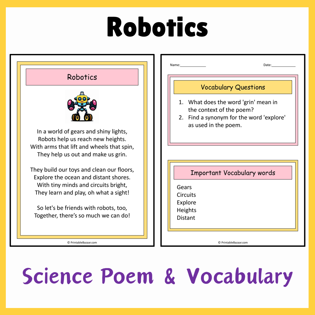 Robotics | Science Poem Reading Comprehension Activity