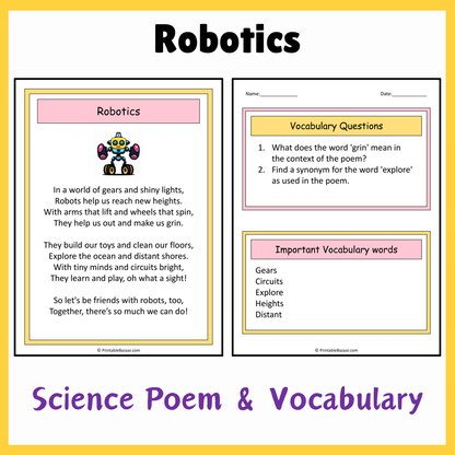 Robotics | Science Poem Reading Comprehension Activity