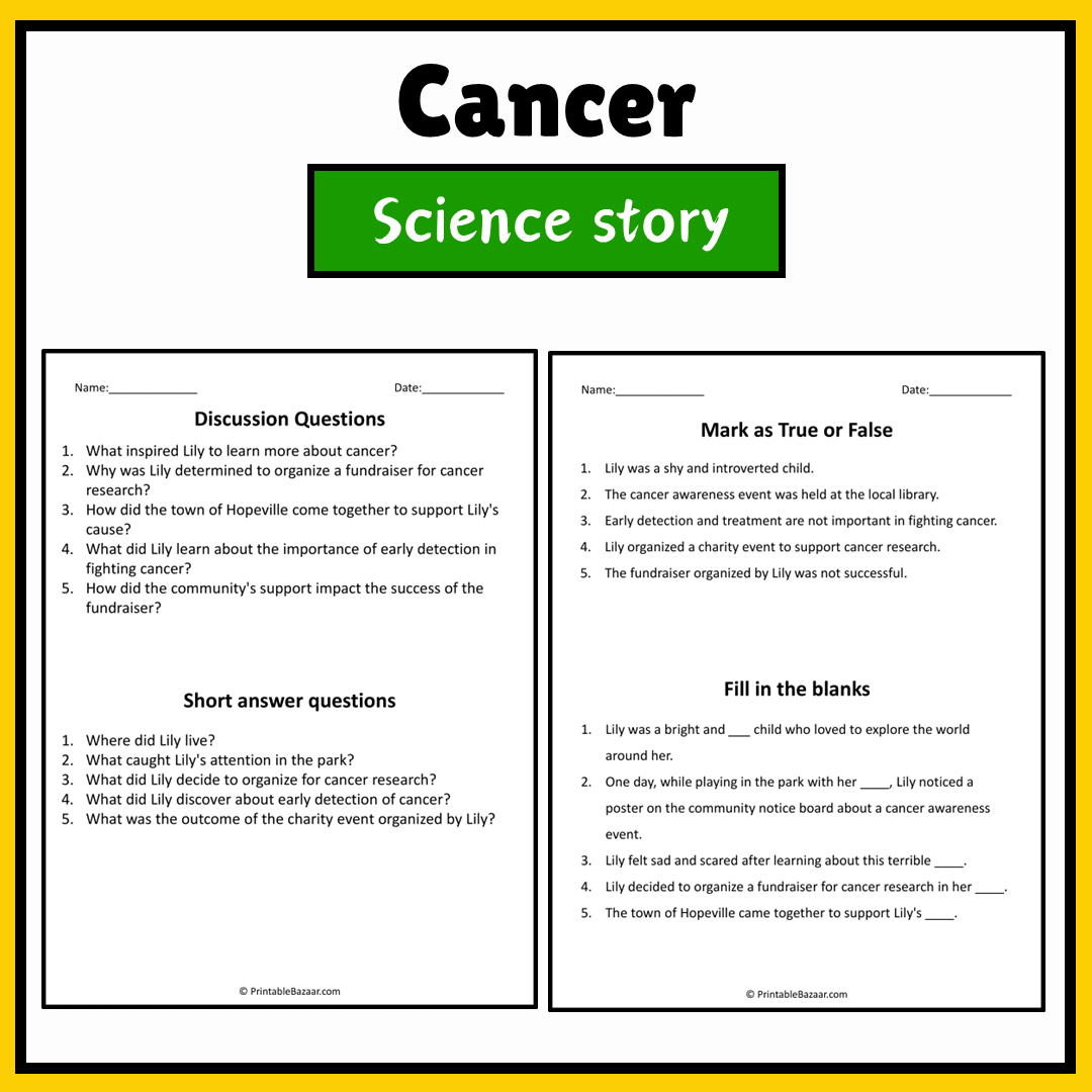 Cancer | Science Story Reading Comprehension Activity