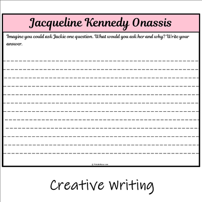 Jacqueline Kennedy Onassis | Main Idea and Supporting Details Reading Passage and Questions