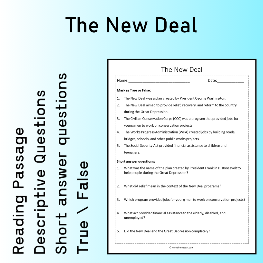 The New Deal | Reading Comprehension Passage Printable Worksheet