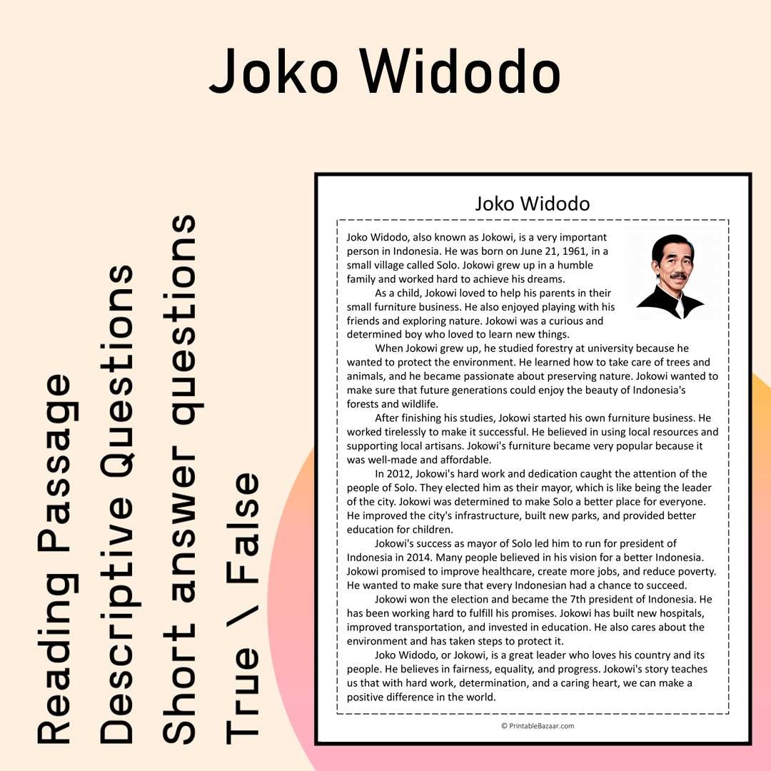 Joko Widodo | Reading Comprehension Passage Printable Activity