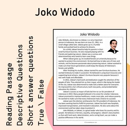 Joko Widodo | Reading Comprehension Passage Printable Activity