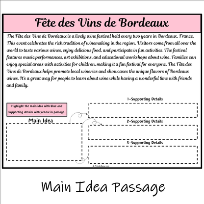 Fête des Vins de Bordeaux | Main Idea and Supporting Details Reading Passage and Questions