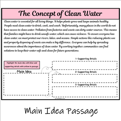 The Concept of Clean Water | Main Idea and Supporting Details Reading Passage and Questions