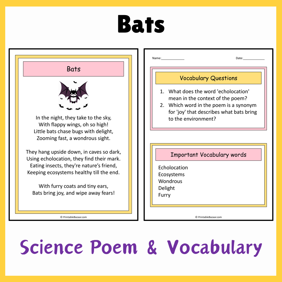 Bats | Science Poem Reading Comprehension Activity