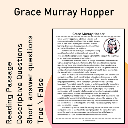 Grace Murray Hopper | Reading Comprehension Passage Printable Activity