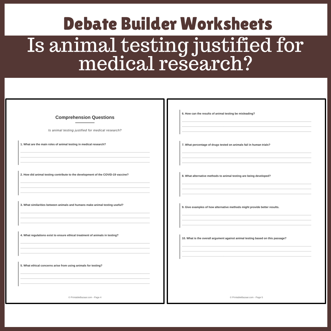 Is animal testing justified for medical research? | Favour and Against Worksheet Printable Activity
