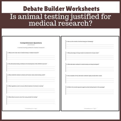 Is animal testing justified for medical research? | Favour and Against Worksheet Printable Activity