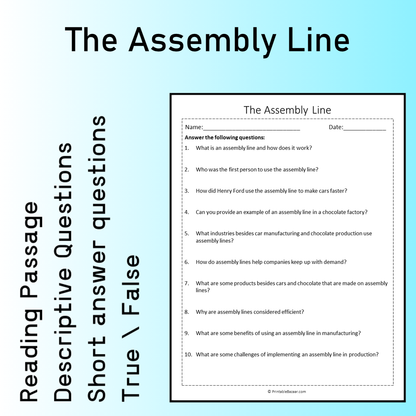 The Assembly Line | Reading Comprehension Passage Printable Worksheet