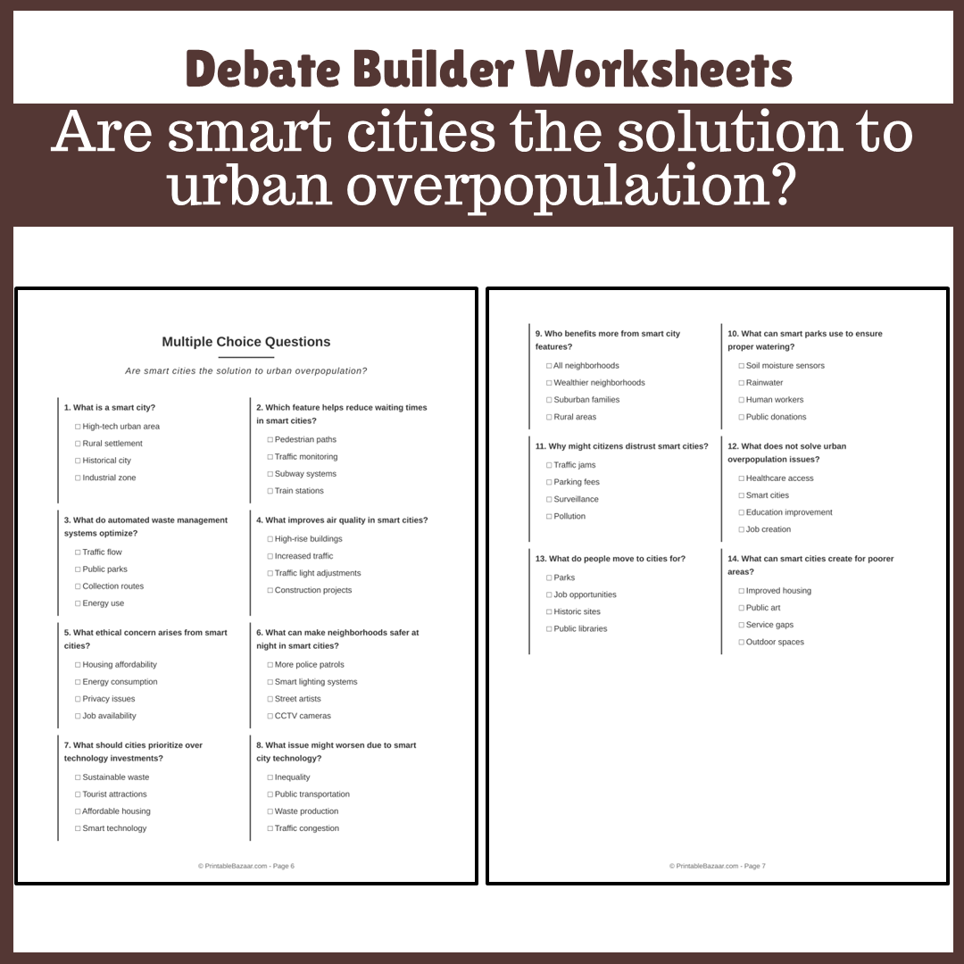 Are smart cities the solution to urban overpopulation? | Favour and Against Worksheet Printable Activity