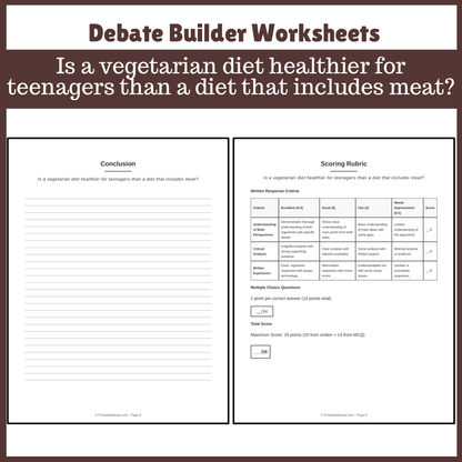 Is a vegetarian diet healthier for teenagers than a diet that includes meat? | Favour and Against Worksheet Printable Activity