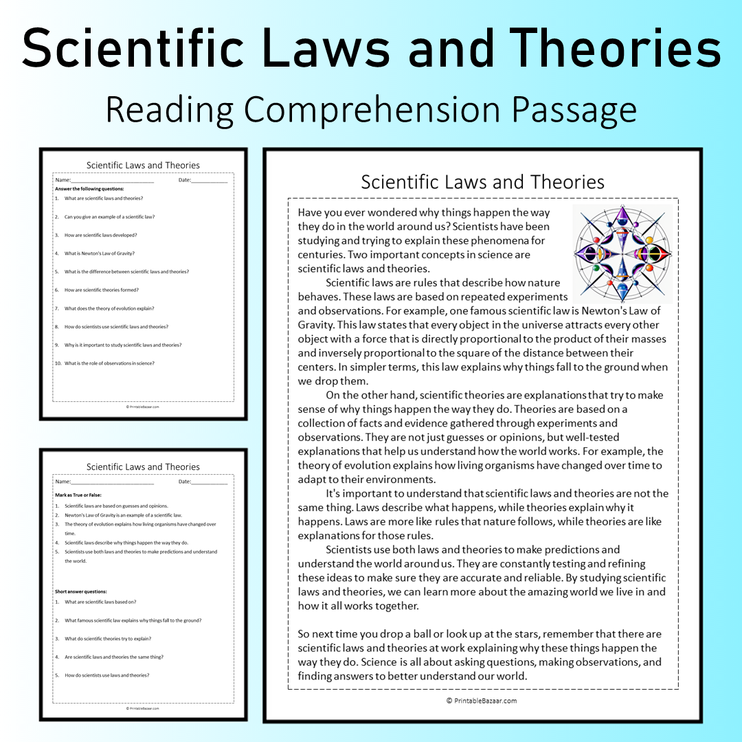 Scientific Laws and Theories | Reading Comprehension Passage Printable Worksheet