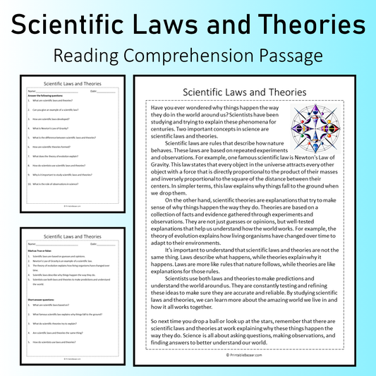 Scientific Laws and Theories | Reading Comprehension Passage Printable Worksheet