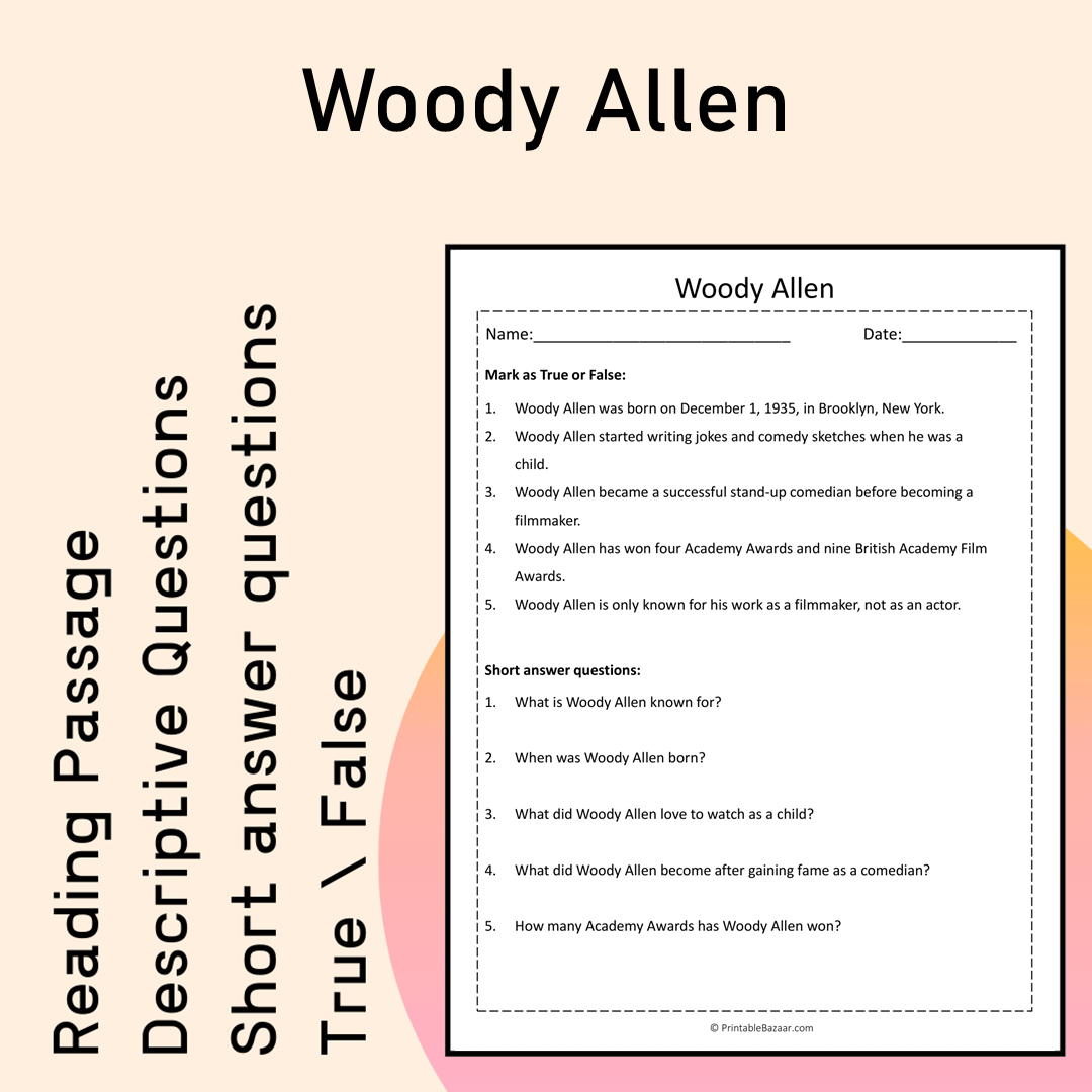 Woody Allen | Reading Comprehension Passage Printable Activity