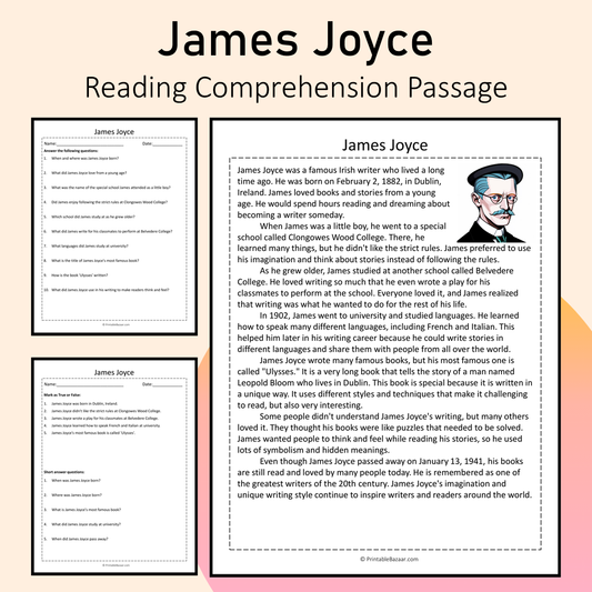 James Joyce | Reading Comprehension Passage Printable Activity