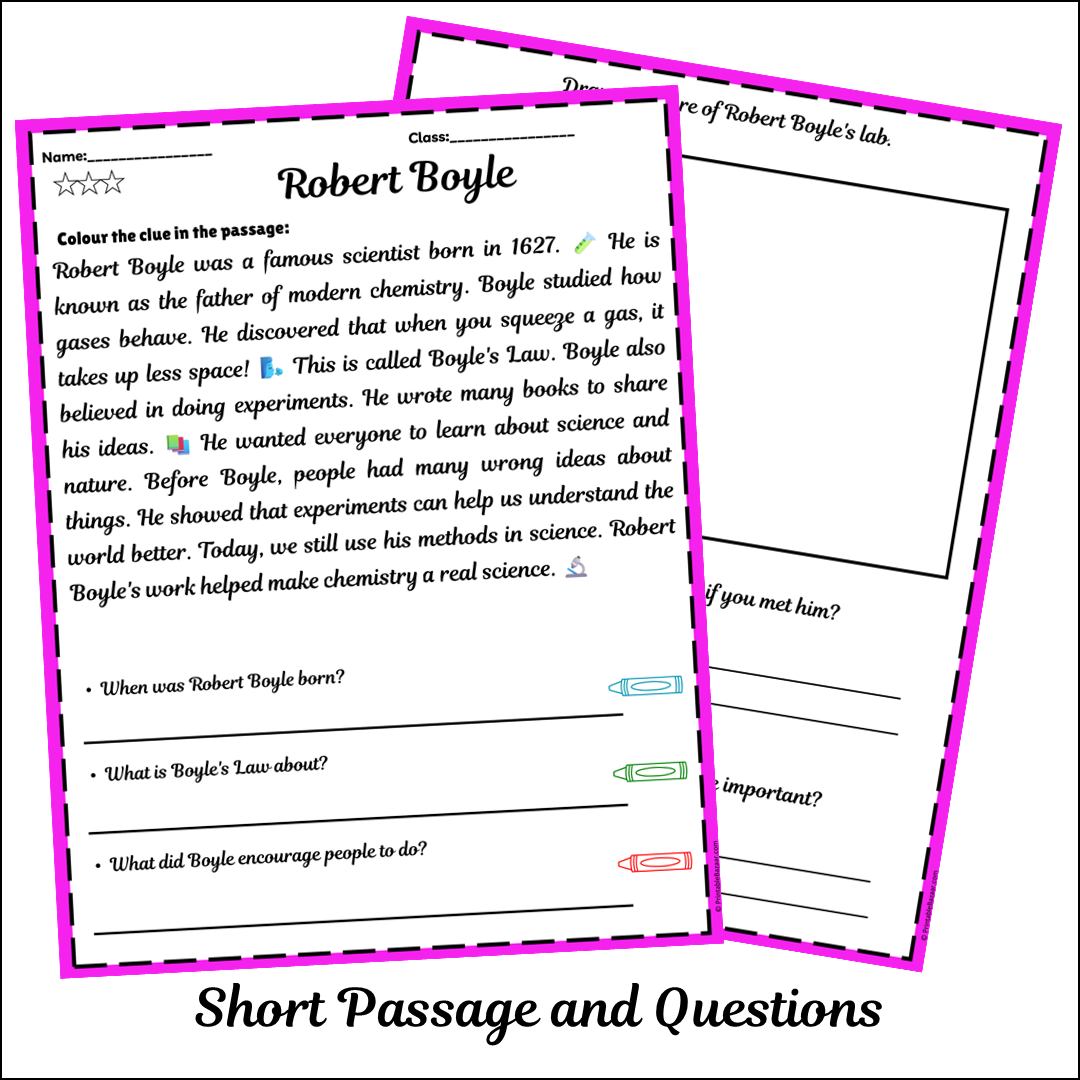Robert Boyle | Short Reading Comprehension Creative Worksheet